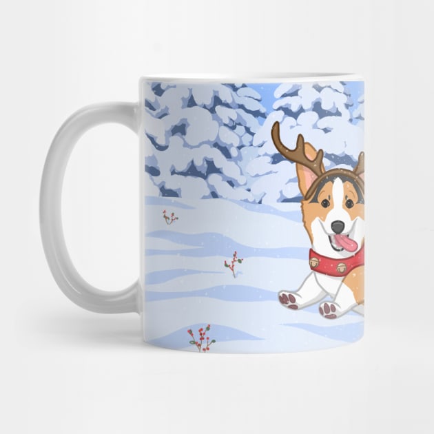 Cute Red Tricolor Corgi in Christmas Reindeer Costume by csforest